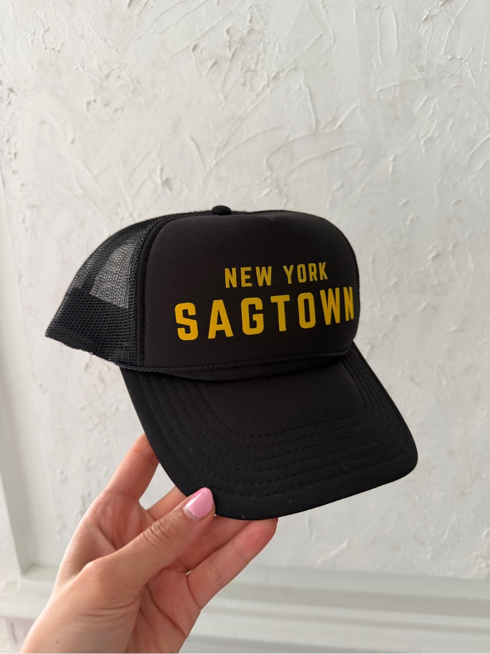 NEW YORK SAGTOWN Black Trucker Hat with Yellow Logo